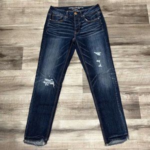 American Eagle Mid Rise Distressed Tomgirl Denim Jeans Blue Women’s Size 0